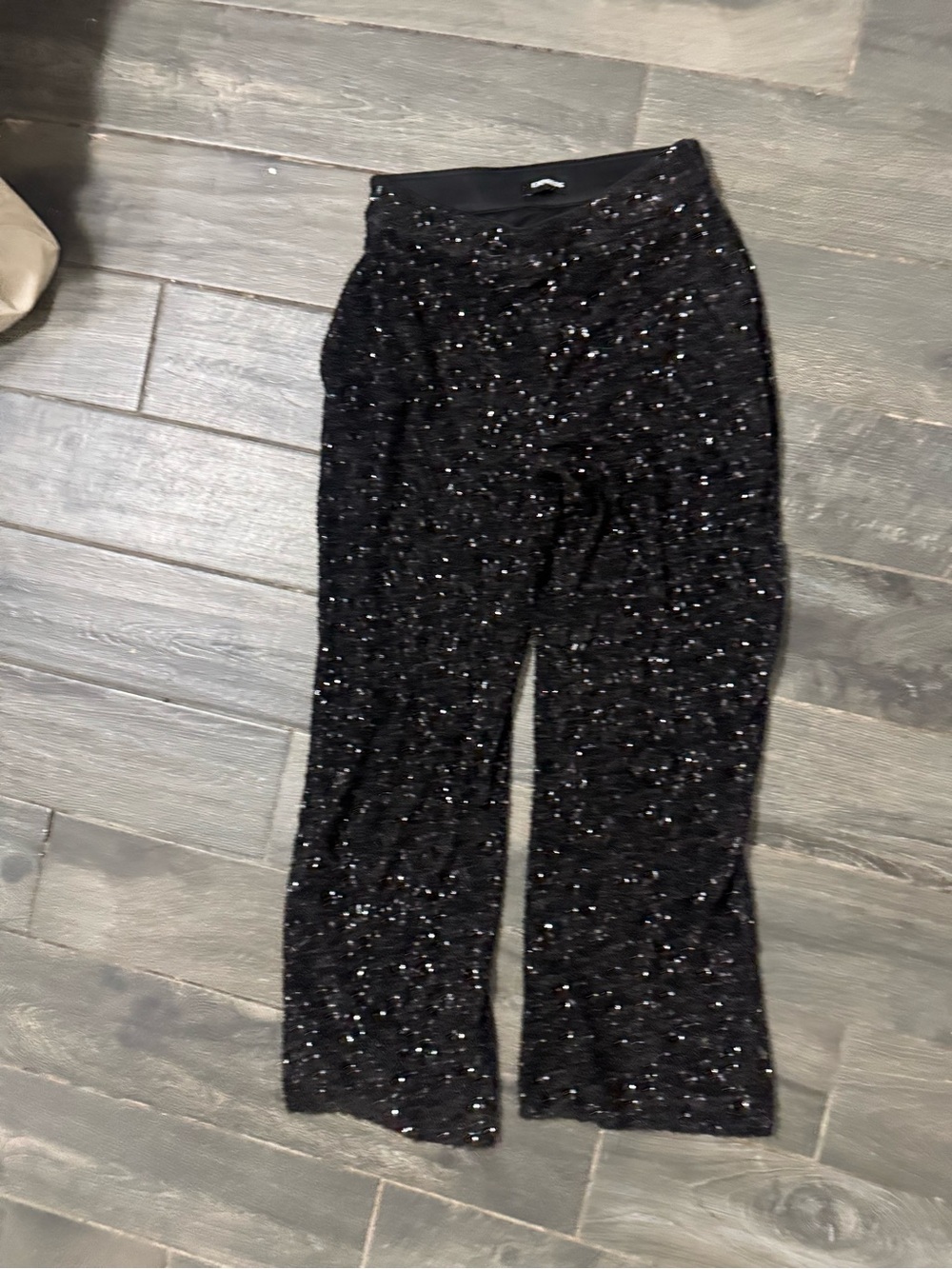 Express Black Sequin Wide-Leg Pants